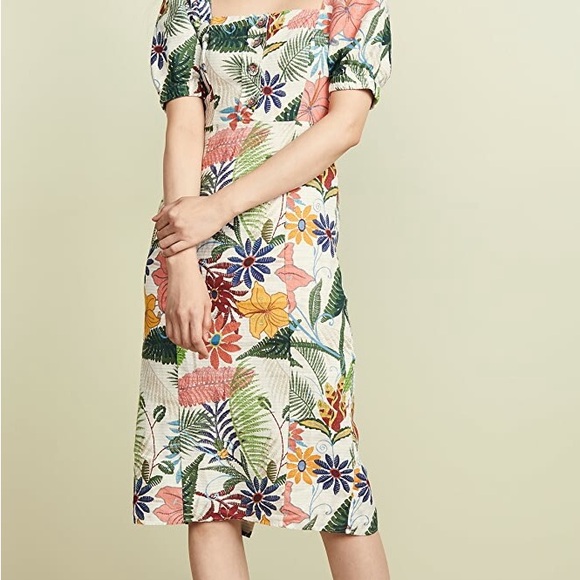 FARM Rio Dresses & Skirts - FARM Rio Floral Puff-Sleeve Midi Dress in Multi